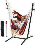 ZEYU Double Hammock Chair with Stand -Iridescent Strips