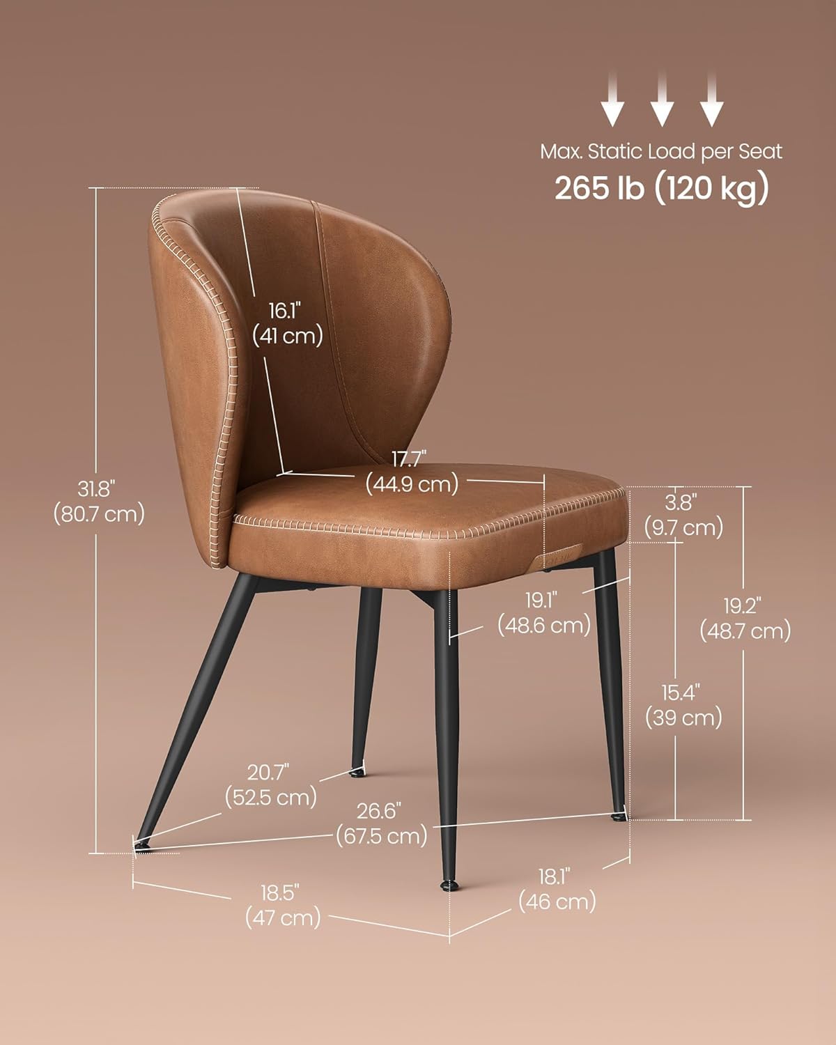 VASAGLE Dining Chairs Set of 6, Upholstered Kitchen Chairs
