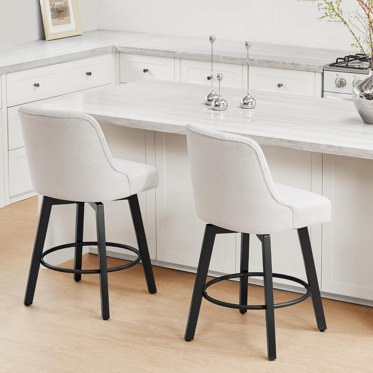 KISLOT Swivel Bar Stools with Back, 26" Counter Height, 2-Pack Linen