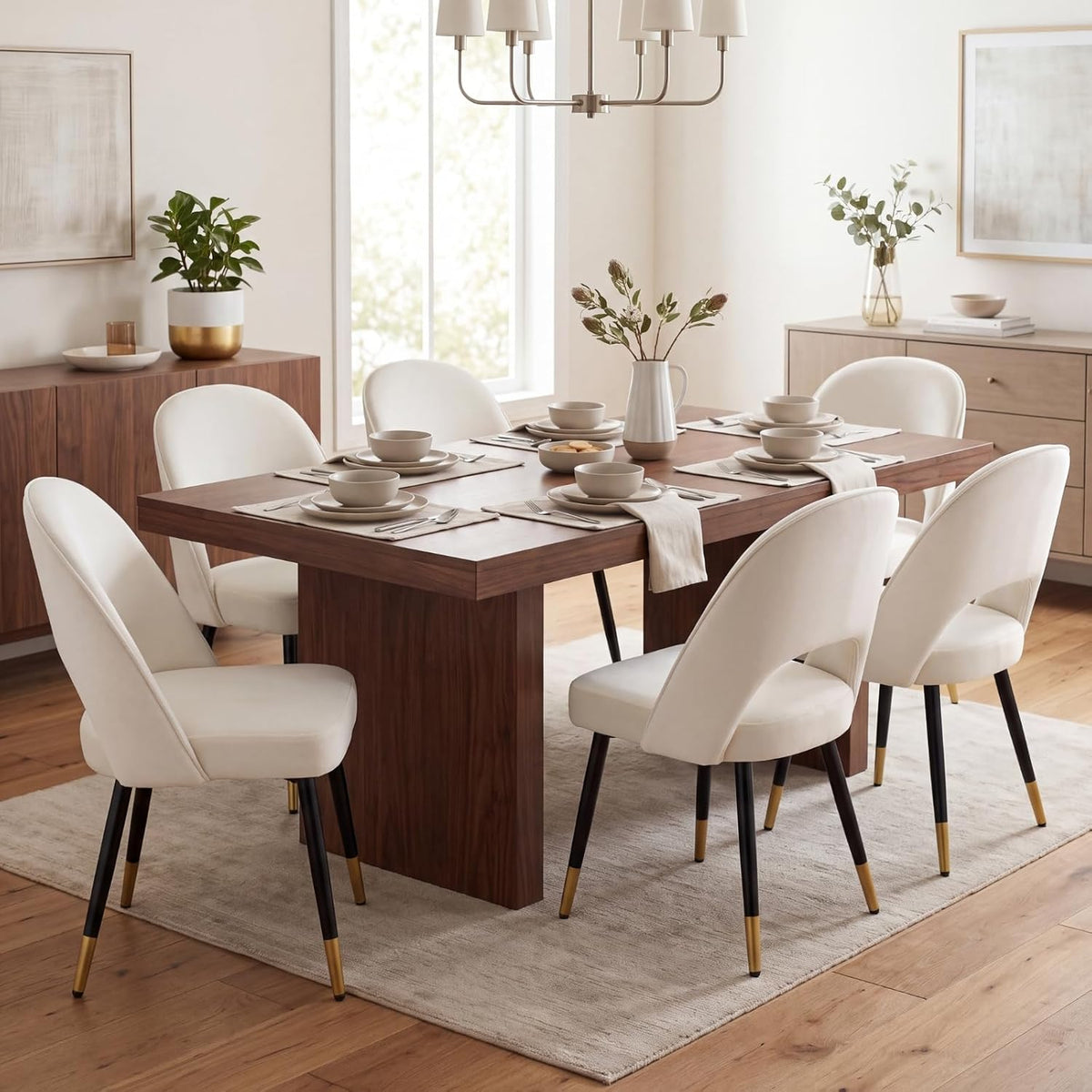 DUOMAY Modern Dining Chair Set of 2 with Open Back, Velvet Upholstered Armless Chair with Metal Frame Side Chair for Kitchen Dining Room Living Room, Beige