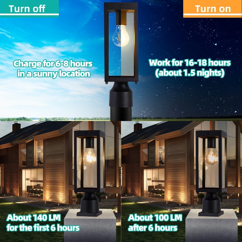 Dusk to Dawn Solar Lamp Post Light,14.5in, Matte Black