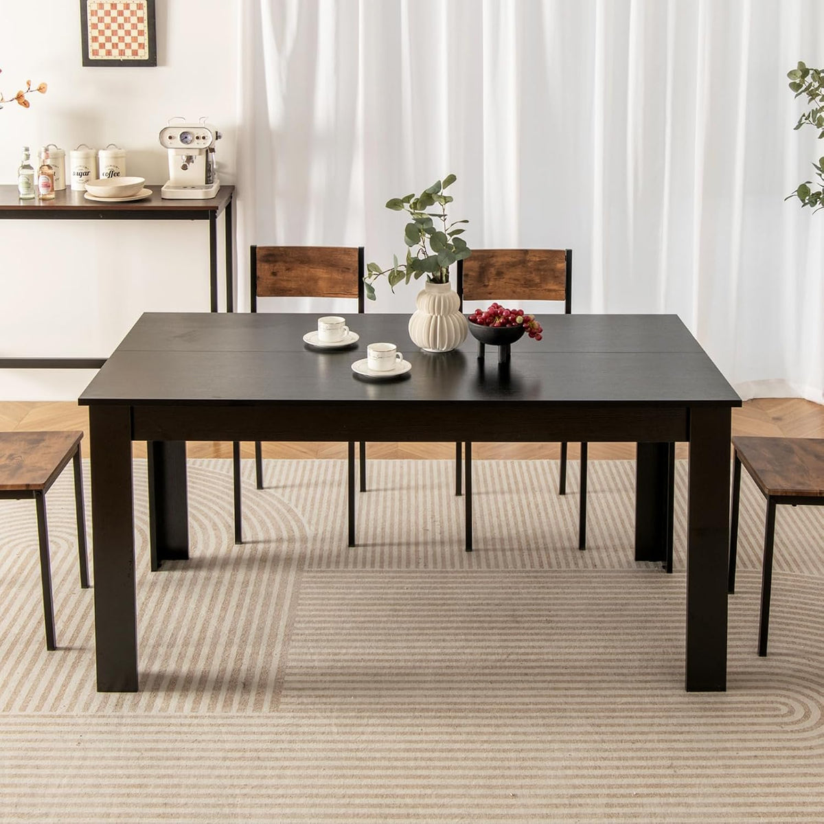 GIANTEX Dining Table for 4-6, 63" Large Rectangular Kitchen Table, Black