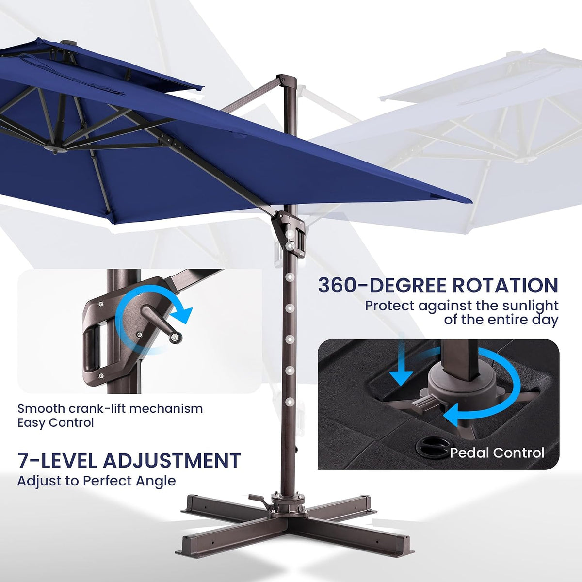 10x10 FT Outdoor Cantilever Patio Umbrella, Navy