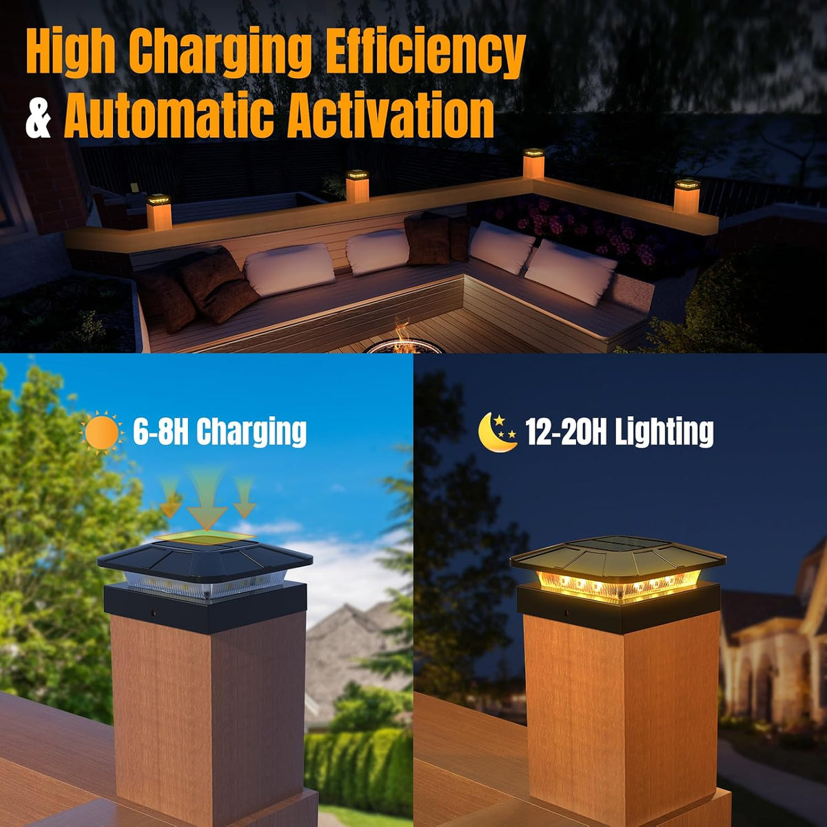 4x4 Solar Fence Post Cap Lights Outdoor Waterproof, 8 Pack