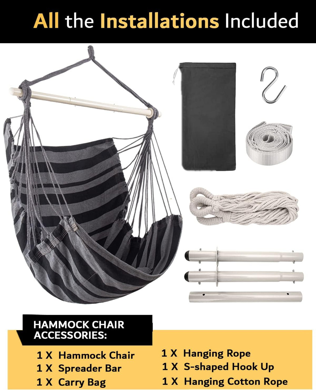 lulladle hammock chair hanging rope swing - hammock, package contents