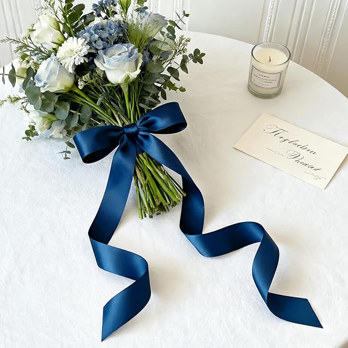 NESCCI 100 Yards Ribbon,1-1/2 Inch Dark Blue Satin Ribbon,Single Face Satin Ribbons, Perfect for Gift Wrapping,Wedding Decoration,Handmade Bows, Wrapping Bouquet, Halloween, Christmas