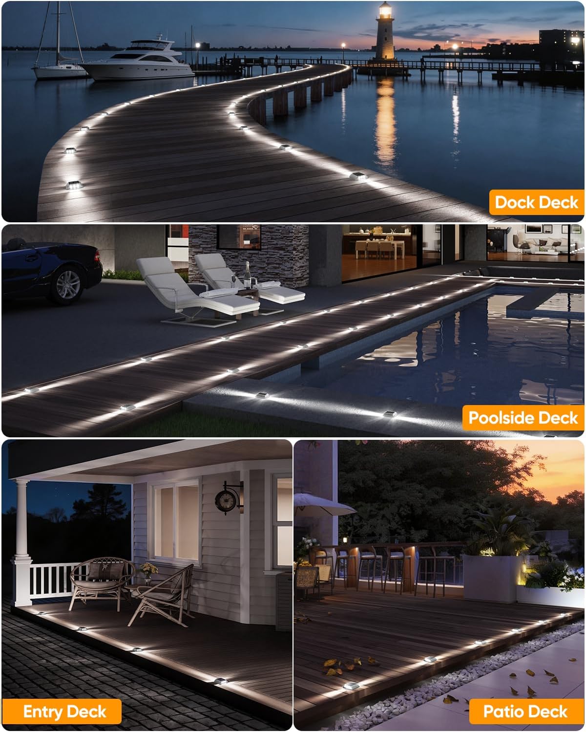 DetarZinLED Solar Driveway Lights Outdoor IP68 Waterproof Led 12 Pack White