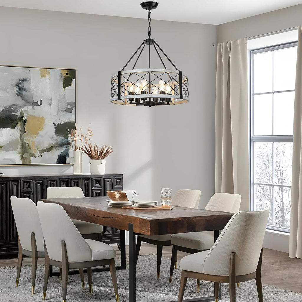 6-light 22.5'' farmhouse chandelier for dining room light, close-up detail