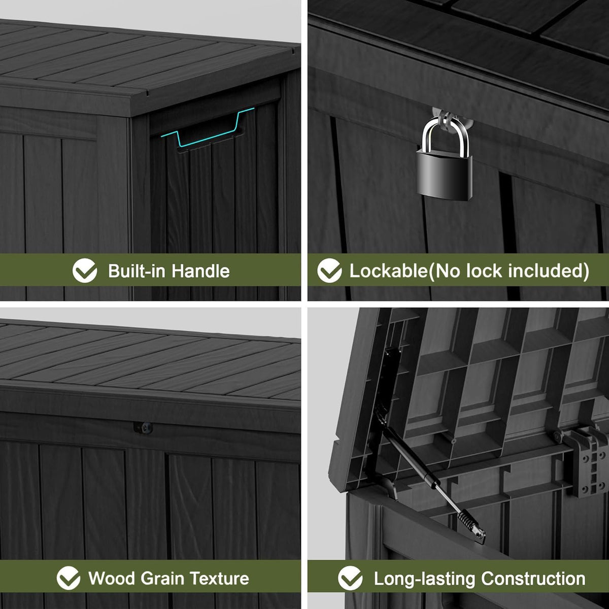 Outdoor Storage Box 150 Gal Waterproof Deck Box Lockable Black