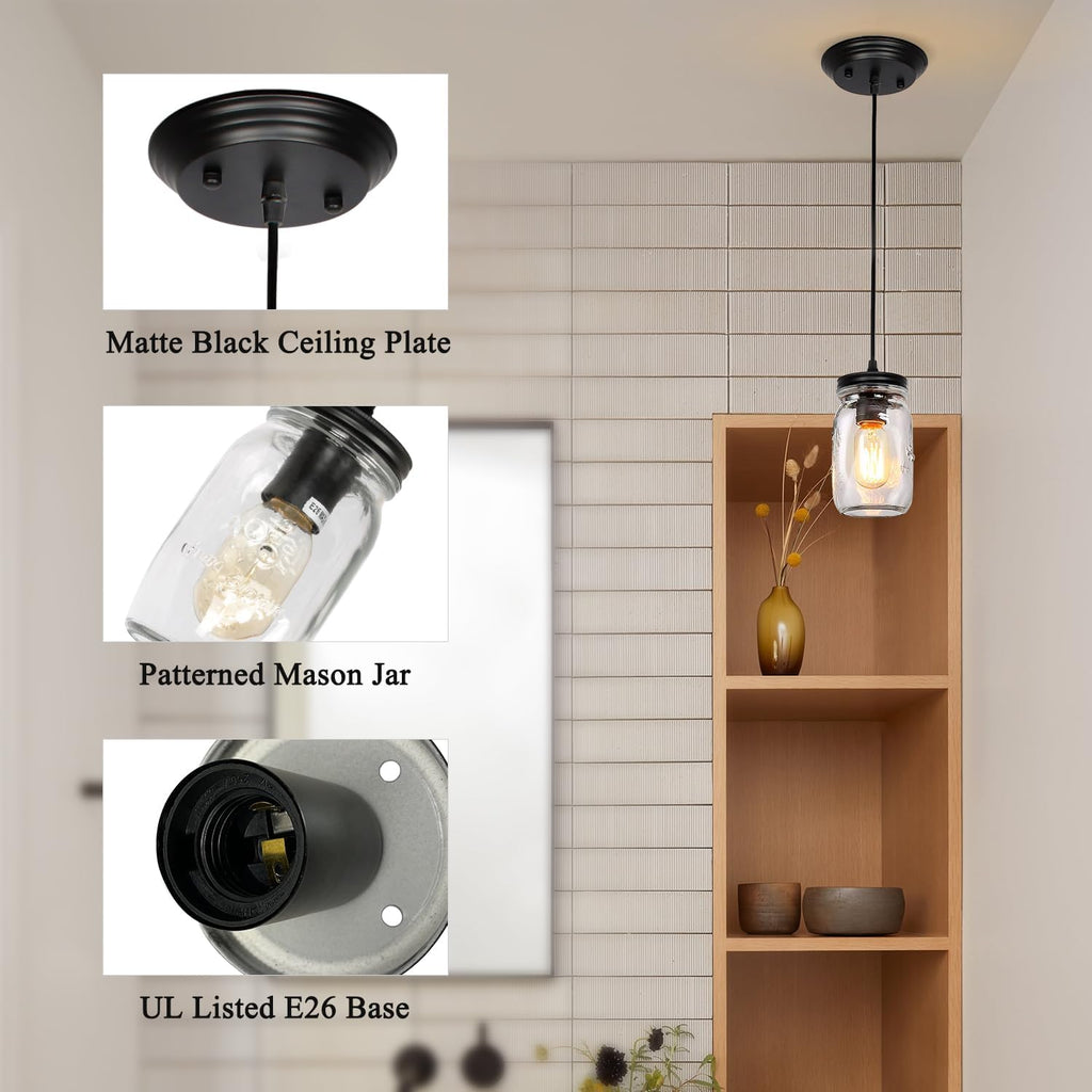 mason jar light fixtures：3.9" 1-light farmhouse pendant light, side view