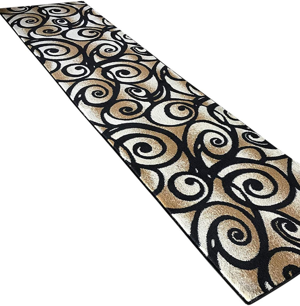 Bellagio Modern Wide Contemporary Rug Runner #341 Black (32 inch X 7 feet 3inch)