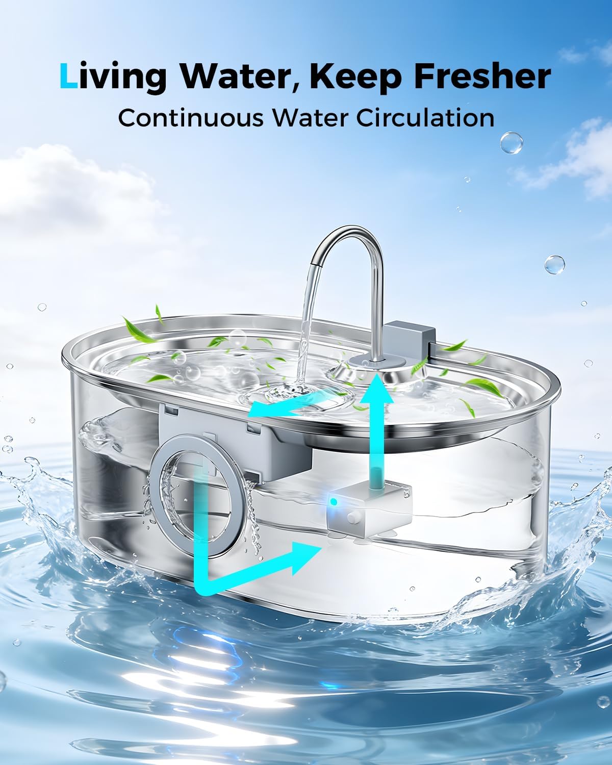 4.2Gal Extra Large Dog Water Fountain, 16L Stainless Steel Pet Water Fountain for Large Dogs, No Spill Dog Water Bowl Dispenser with Deeper Wider Bowl, 68-Cup Water Tank for Multi-Pet