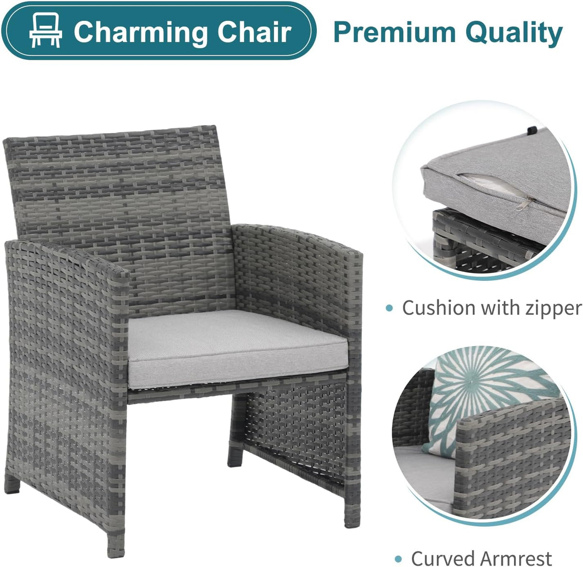 OC Orange-Casual 6 Pcs Wicker Patio Furniture Set with Ottomans, Light Grey
