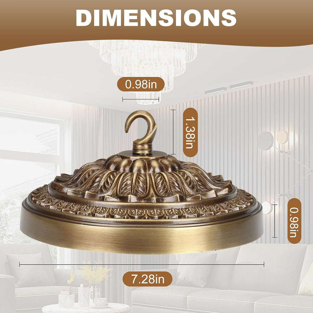 7.28 inches brass ceiling canopy, gold retro mounting, close-up detail