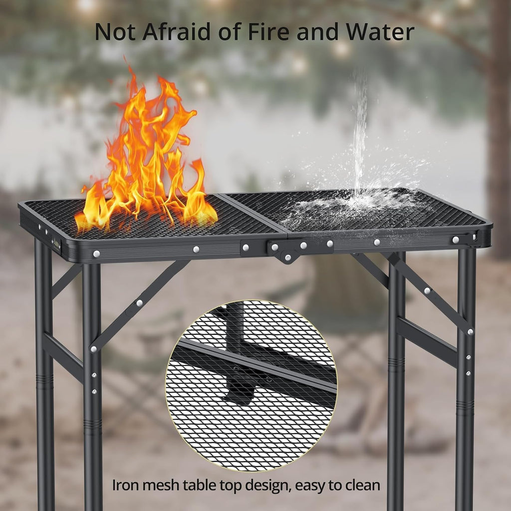 Anbte 2ft Folding Camping Grill Table Max 29.5", 3 Adjustable Height, Black