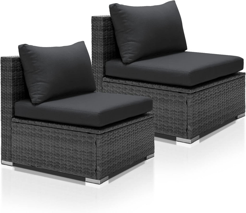 NICESOUL 29.3" High-Back Modern Luxury Patio Armless Sofa, 2-Piece Outdoor Furniture Wide Deep Seat, All-Weather Wicker Modular Sectional Seating for Backyard, Deck, Porch, Dark Grey