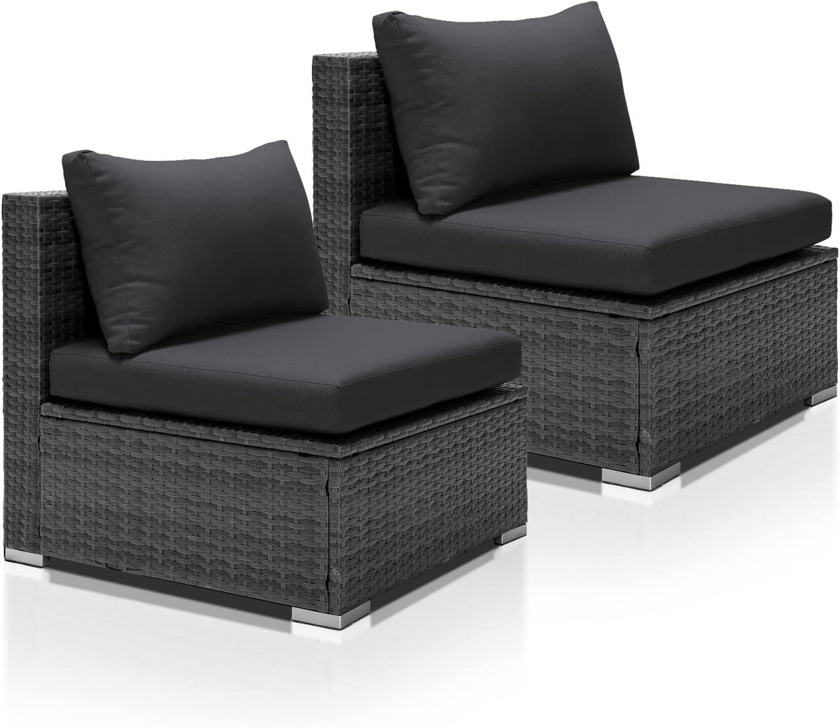NICESOUL 29.3" High-Back Modern Luxury Patio Armless Sofa, 2-Piece Outdoor Furniture Wide Deep Seat, All-Weather Wicker Modular Sectional Seating for Backyard, Deck, Porch, Dark Grey