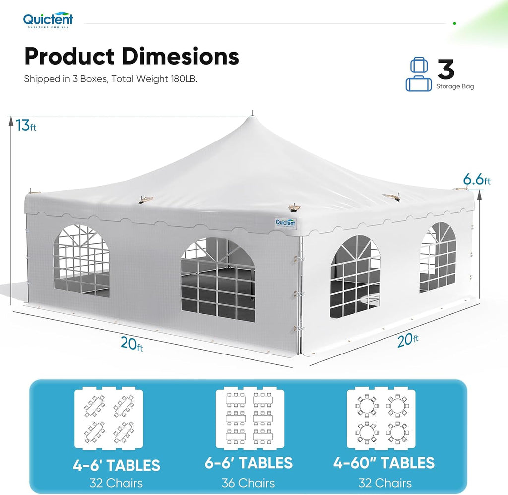 Quictent 20x40 Fire Retardant Pole Party Tents with Storage Bags