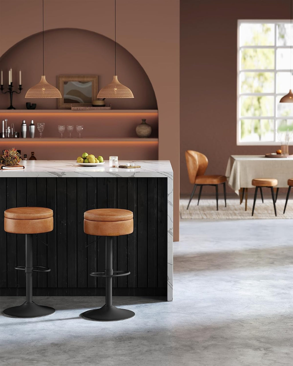 VASAGLE 360° Swivel Bar Stools Set of 2, Height Adjustable, with Storage