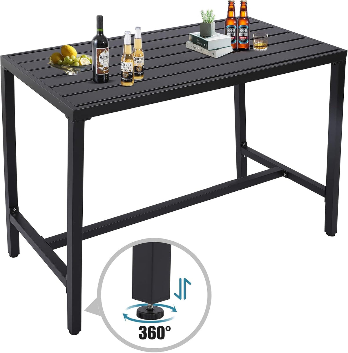 Outdoor Bar Table, Patio Console Pub Height Tables with Powder Coated Steel Frame, Weather Resistant Waterproof Top for Hot Tub, Balcony, Garden, Yard, Poolside (47" Wide Bar Table, Black)