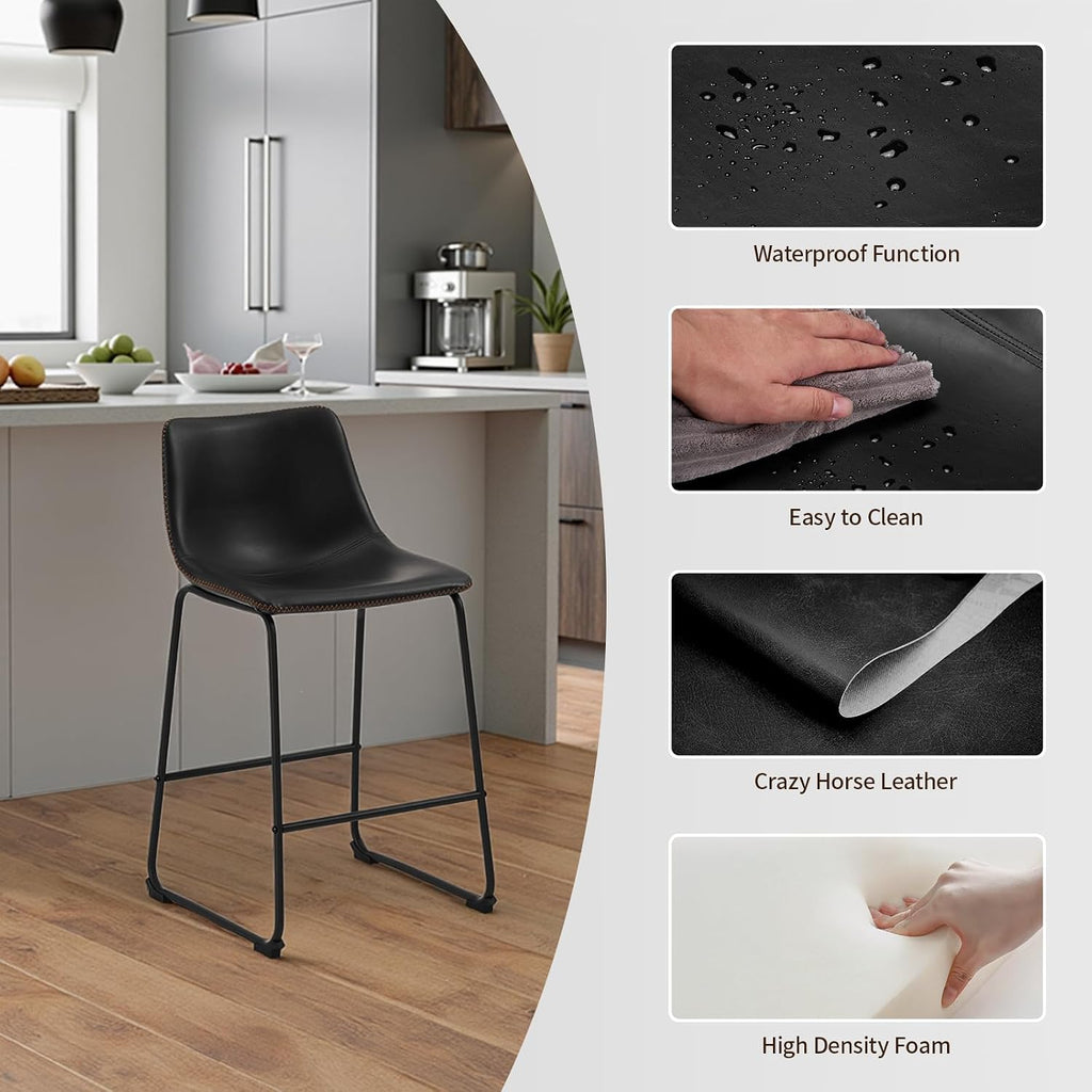 STOOLINK Counter Height Bar Stools Set of 2, 26 Inch Faux Leather Bar Stool