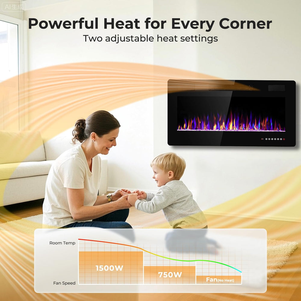 30" Electric Fireplace Insert Recessed and Wall Mounted, 750W/1500W Ultr...