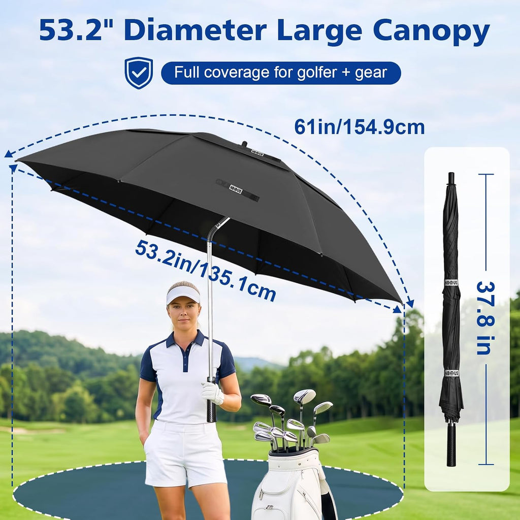 2 Pack 53.2" Double Canopy Golf Umbrellas, 360°Adjustable Golf Umbrella, Windproof Waterproof Large Umbrella for Outdoor Sports