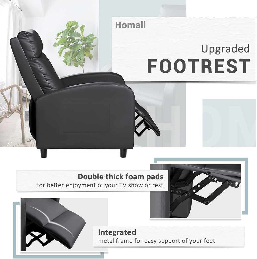 Homall Recliner Chair, Recliner Sofa PU Leather for Adults, Black Recliners