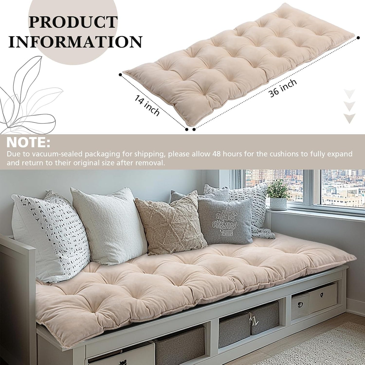Drydiet Bench Cushion for Indoor Furniture 36x14 in Velvet Thicken Indoor Window Seat Cushion, Soft Piano Sofa, Entryway Storage, Bay Window Tufted Patio Porch Swing Bench Pad Memory Foam(Ivory)