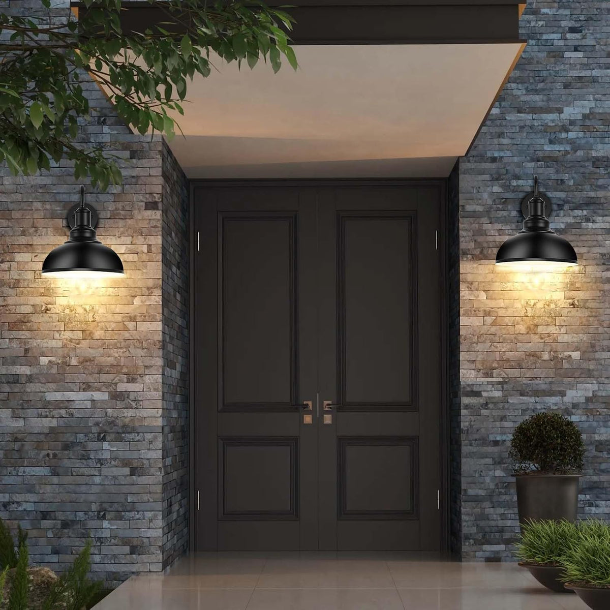 Outdoor Wall Sconces, Exterior Farmhouse Gooseneck Barn Light, Vintage Matte Black Outside Wall Mount Light Fixture, Industrial Black Lantern for Porch, Entryway, Garage