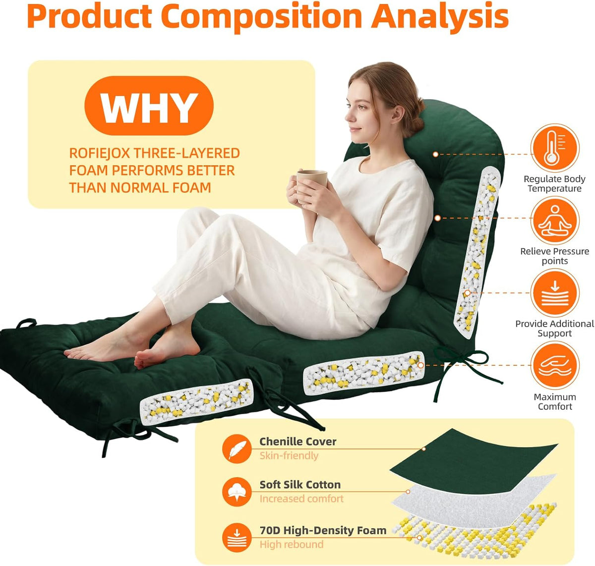 Rocking Chair Cushion Set, Ottoman Cushion Included, Green