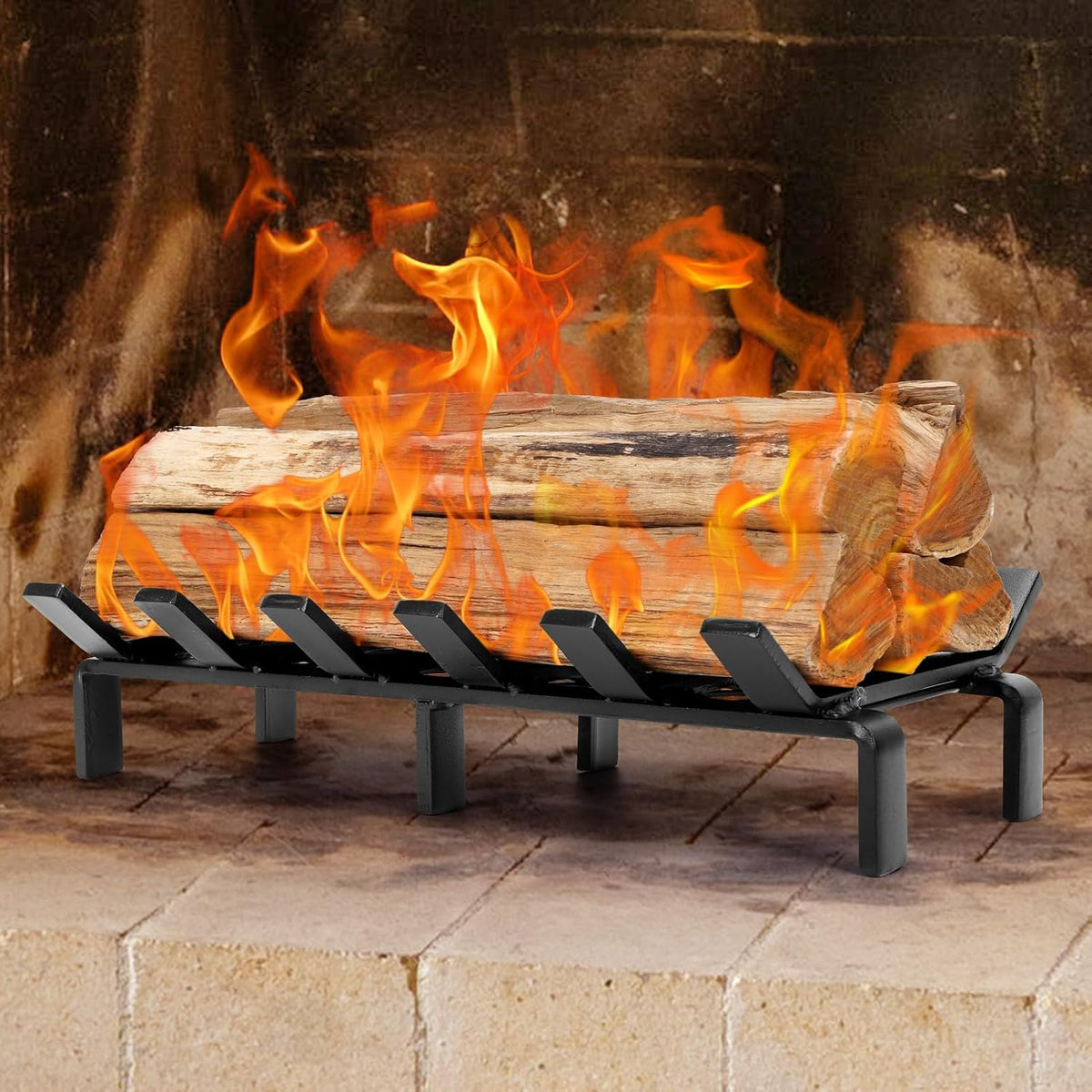 WILLOW WEAVE Fireplace Grate 17 inch with Ember Retainer, Wood Stove Grate