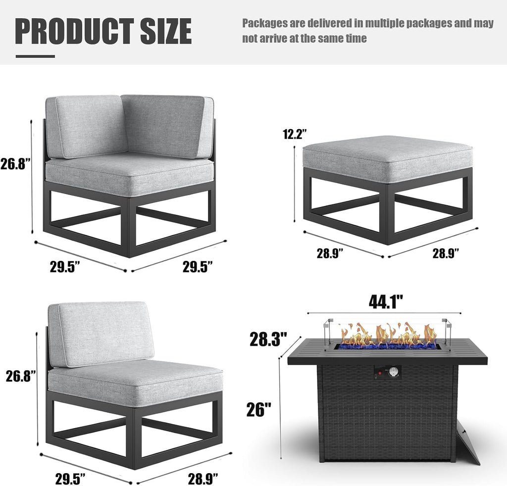 LayinSun Large Aluminum Patio Furniture Set with Fire Pit Table