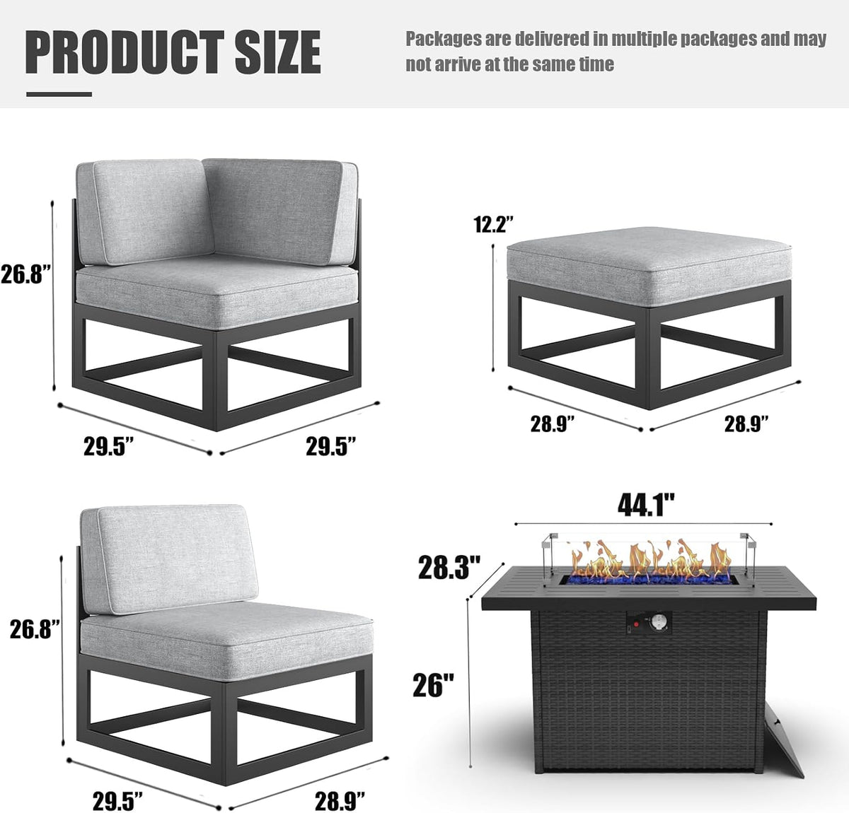 LayinSun Large Aluminum Patio Furniture Set with Fire Pit Table