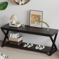 IBF Rustic Entryway Bench with Storage, Black Wood and Metal Bench