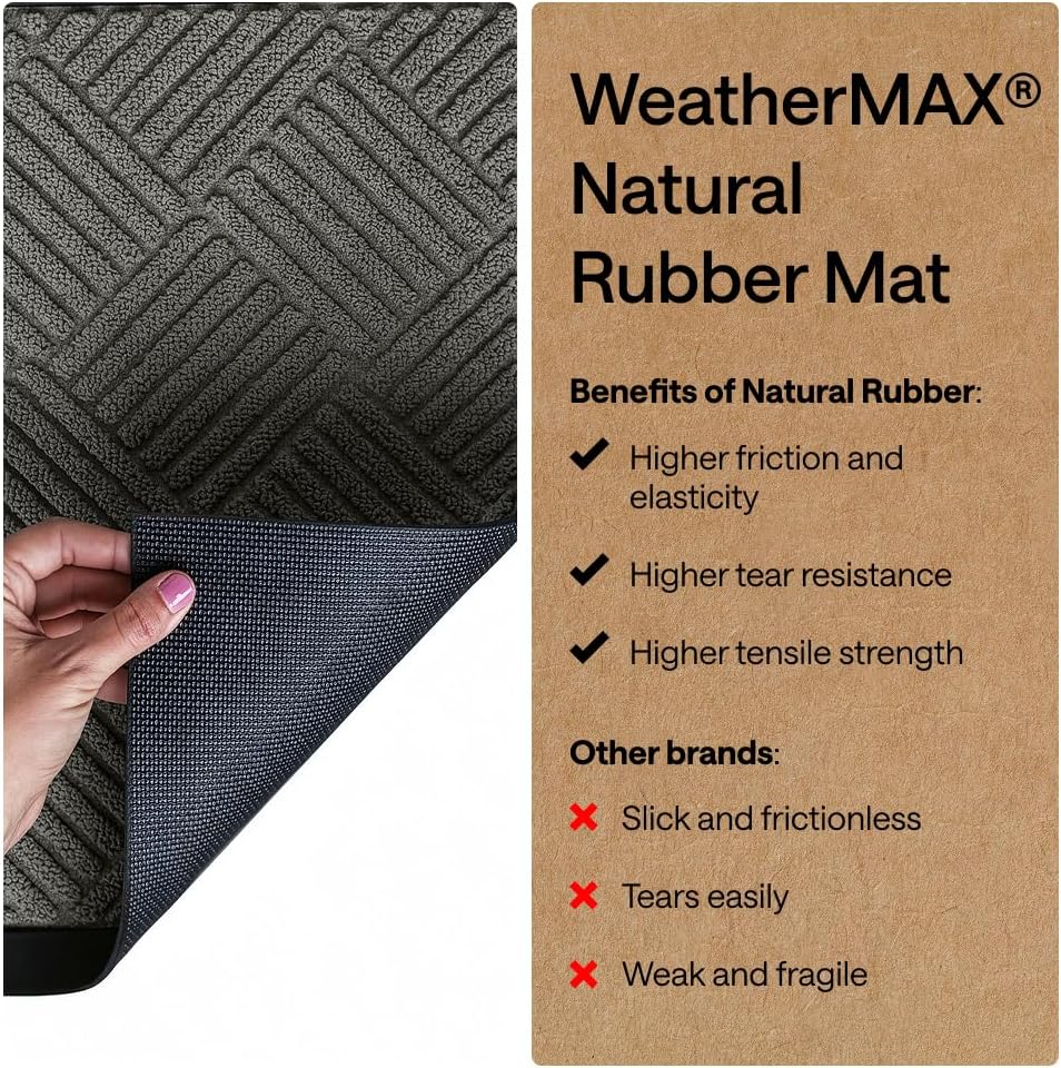 GORILLA GRIP WeatherMAX Door Mat, Indoor Outdoor Use, 35x23, Gray Diamond