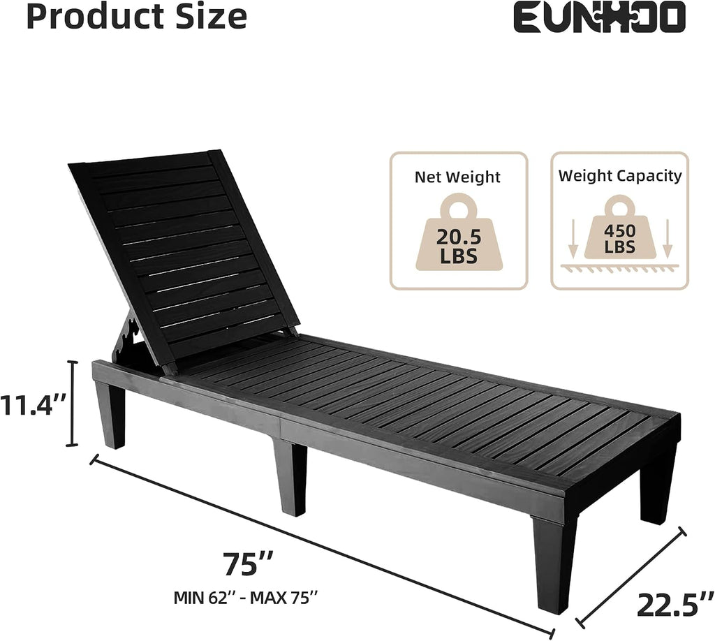 EUNHOO Chaise Lounge Outdoor Set of 4,Adjustable Pool Lounge Chair with 5 Positions Backrest, Waterproof Sun Loungers for Garden Pool Beach Patio Deck Sunbathing.Black