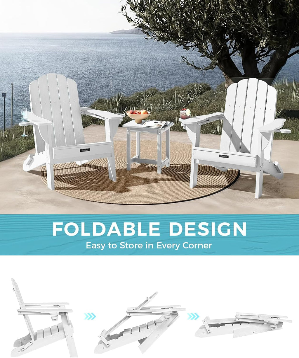 Folding Adirondack Chairs Set of 4, Plastic Patio Chair with 2 Cup Holders