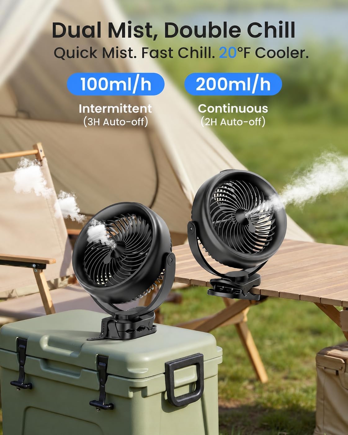 Koonie 8'' 10000mAh Battery Operated Misting Fan with Max. 48 Hrs Runtime