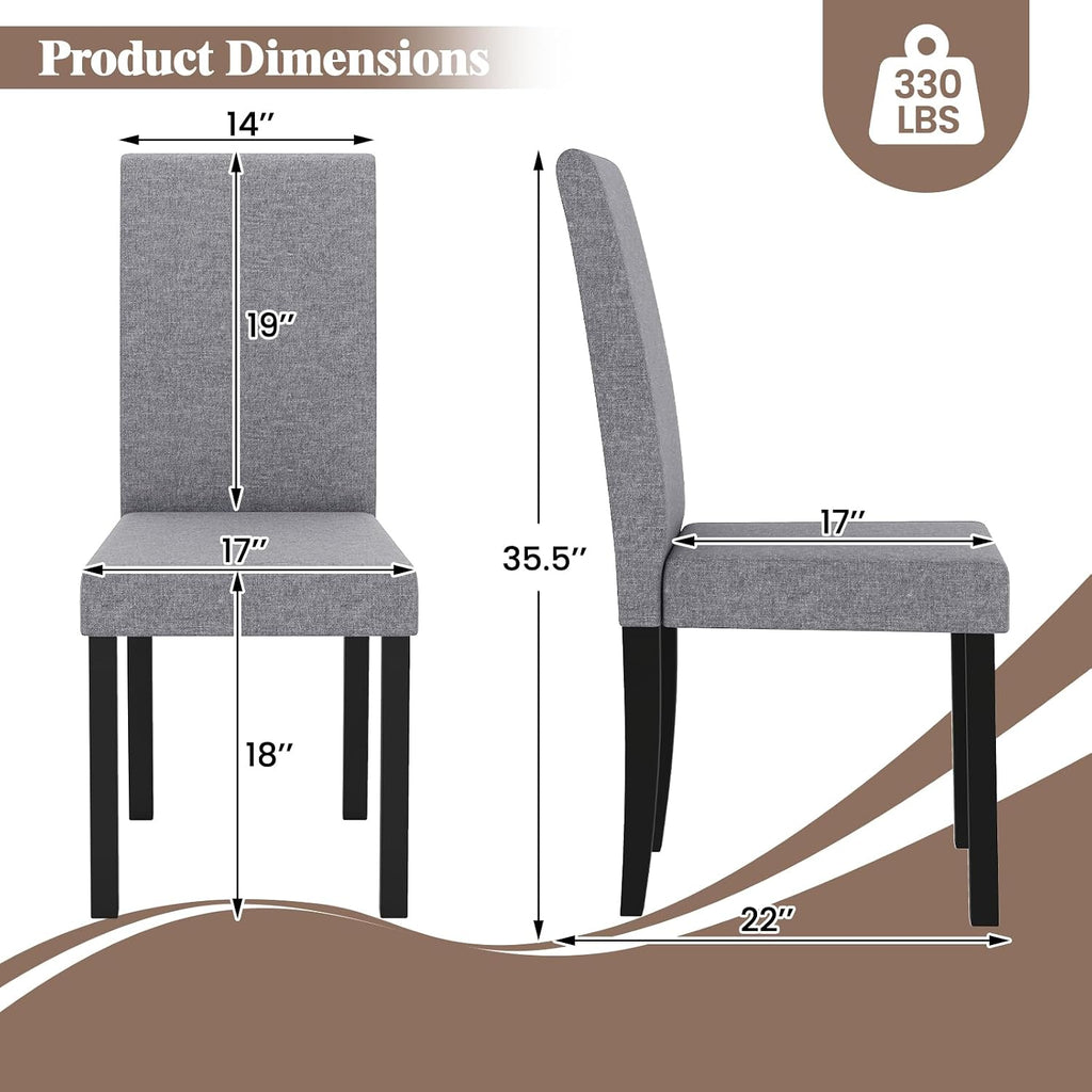 GOFLAME Upholstered Dining Chairs Set of 2, Fabric Kitchen Chairs with Padded Seat, Tilt Backrest, Rubber Wood Legs, Armless Side Chairs for Dining Room, Living Room, Restaurant, Light Gray