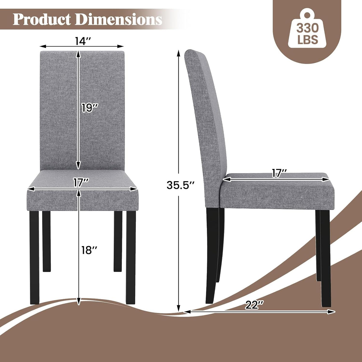 GOFLAME Upholstered Dining Chairs Set of 2, Fabric Kitchen Chairs with Padded Seat, Tilt Backrest, Rubber Wood Legs, Armless Side Chairs for Dining Room, Living Room, Restaurant, Light Gray