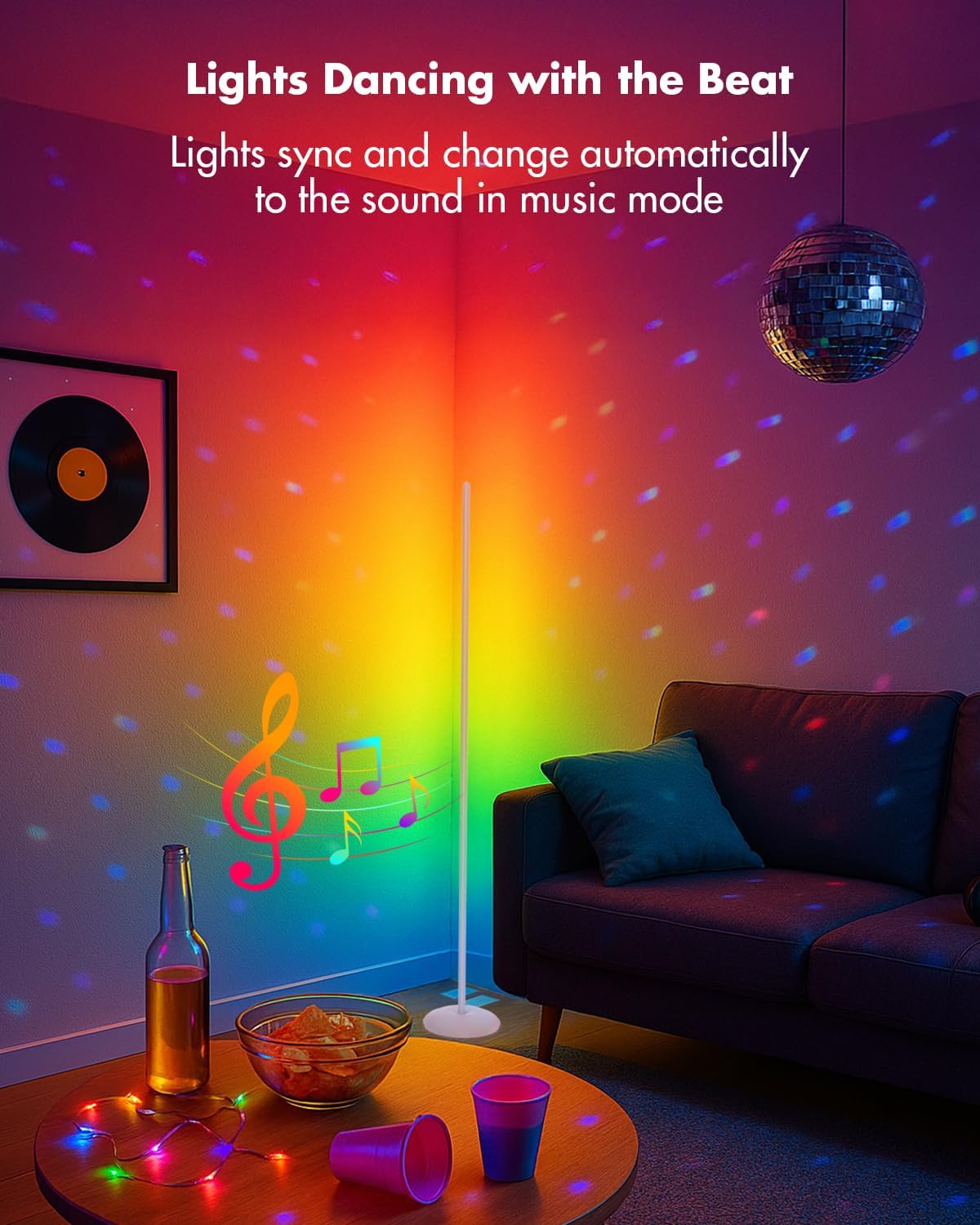 LED Corner Lamp, Smart RGB Floor Lamp for Living Room, Bedroom