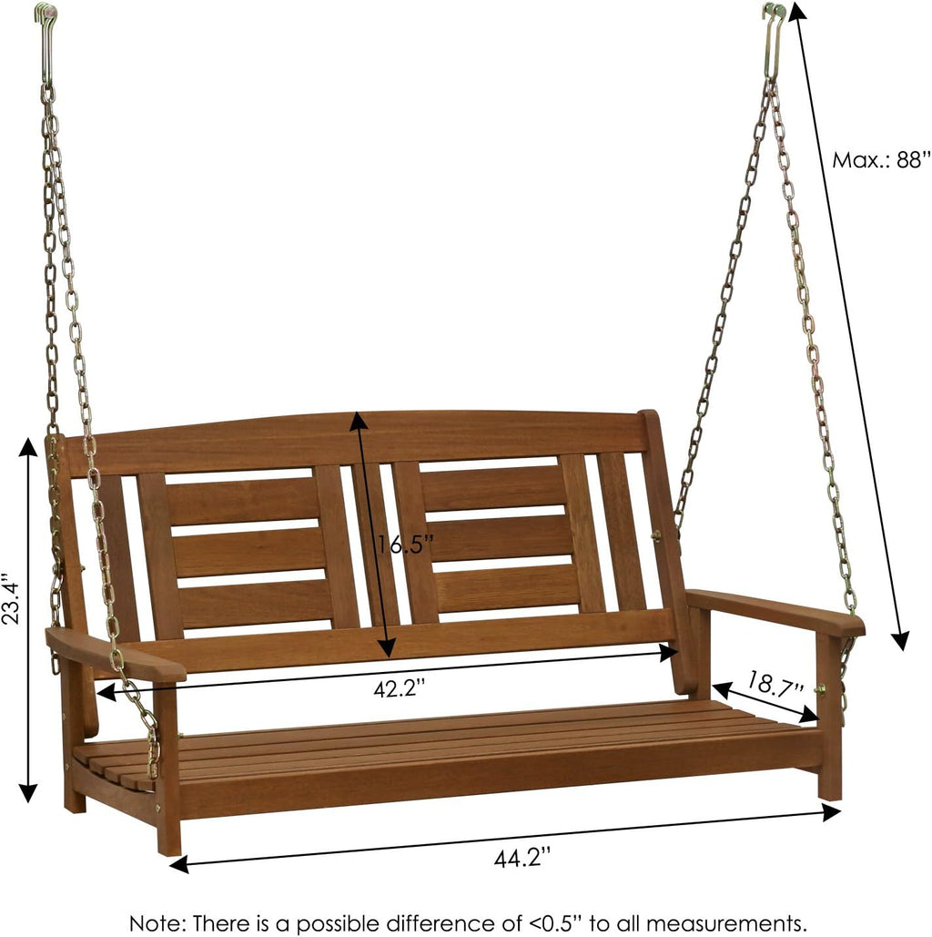 Furinno TIOMAN Hardwood 2-Seater Porch Swing with Chains, Natural