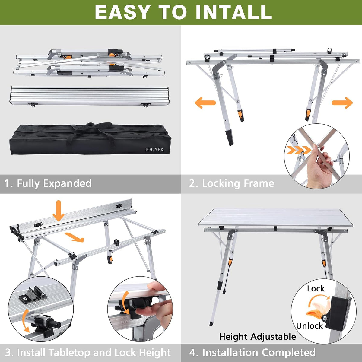 JOUYEK Folding Outdoor Camping Table, Lightweight Aluminum Camp Table White