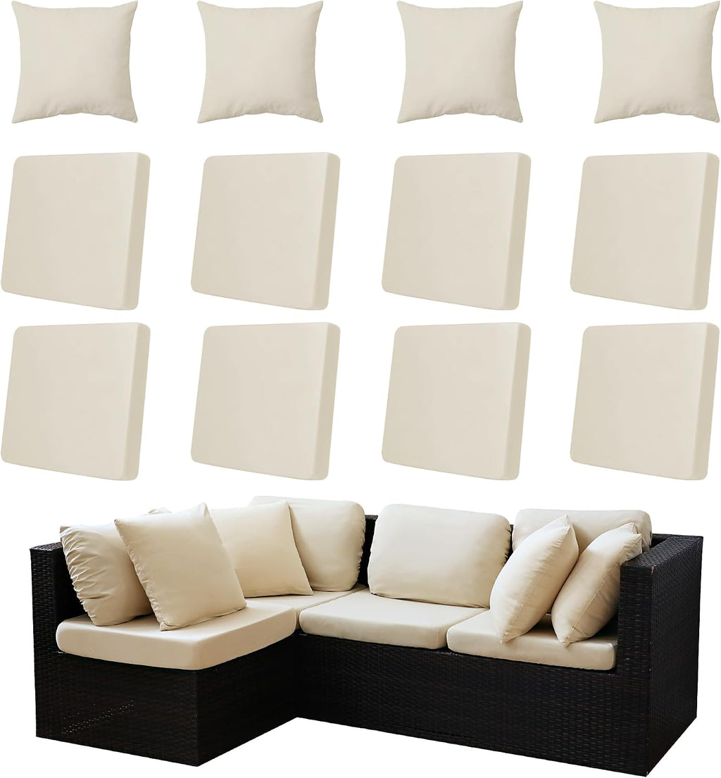 Outdoor Cushion & Pillow Cover Set, 8 Seat Covers + 4 Pillow Covers