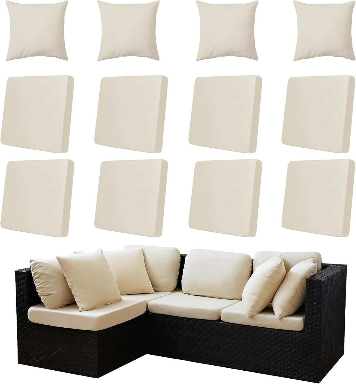Outdoor Cushion & Pillow Cover Set, 8 Seat Covers + 4 Pillow Covers