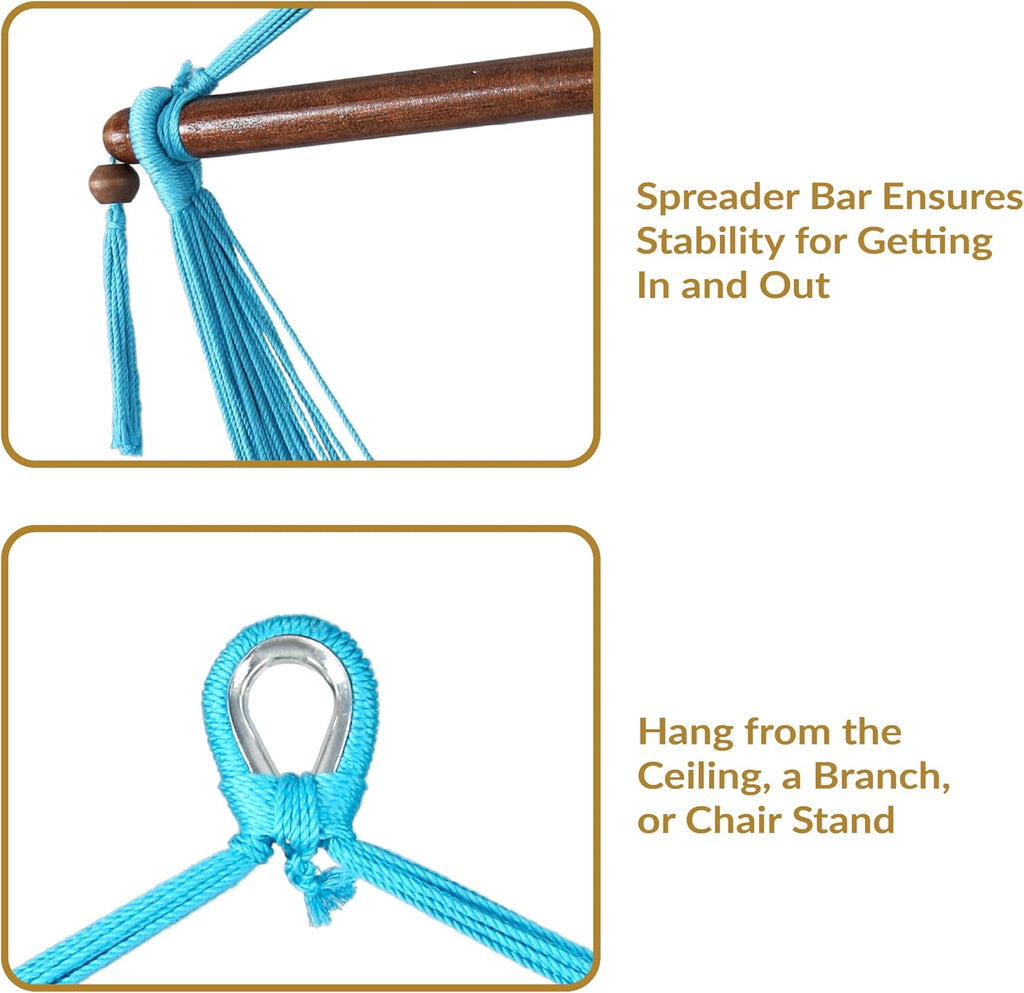 Sunnydaze Hanging Hammock Chair Swing for Patio, Caribbean, Sky Blue