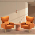 Modern Accent Chairs Set of 2, Wingback Chair with Arm & Gold Legs, Living Room Bedroom Side Chair with Lumbar Pillow, Velvet Upholstered, Channel Tufted, Orange