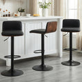 Adjustable Height Swivel Bar Stools Set of 3, Faux Leather, Black
