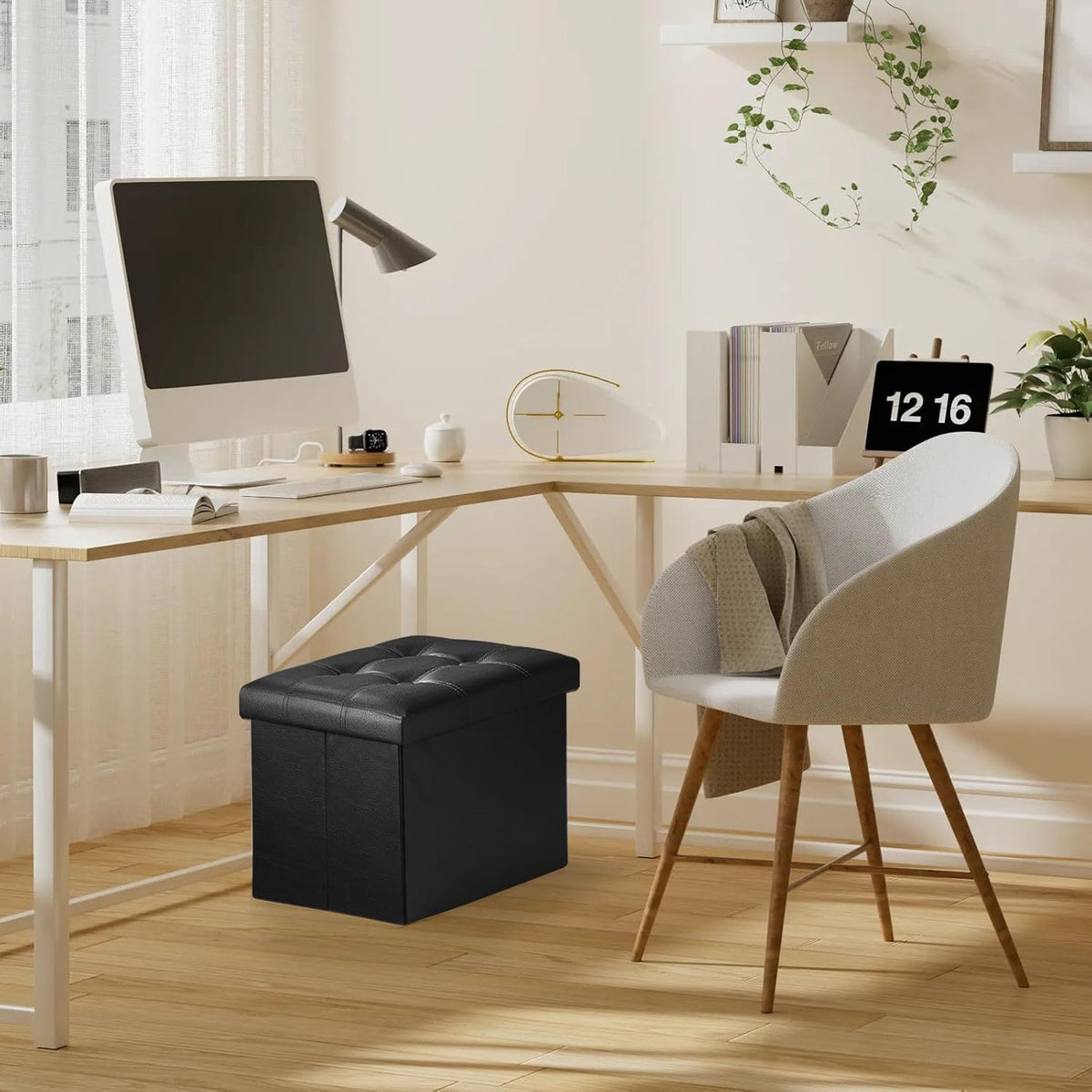 bsketa storage ottoman bench, 17" folding leather foot, package contents